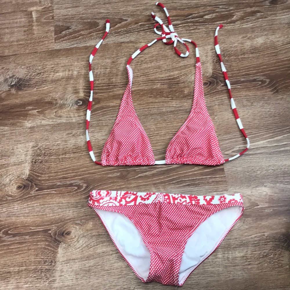 Red and white bikini